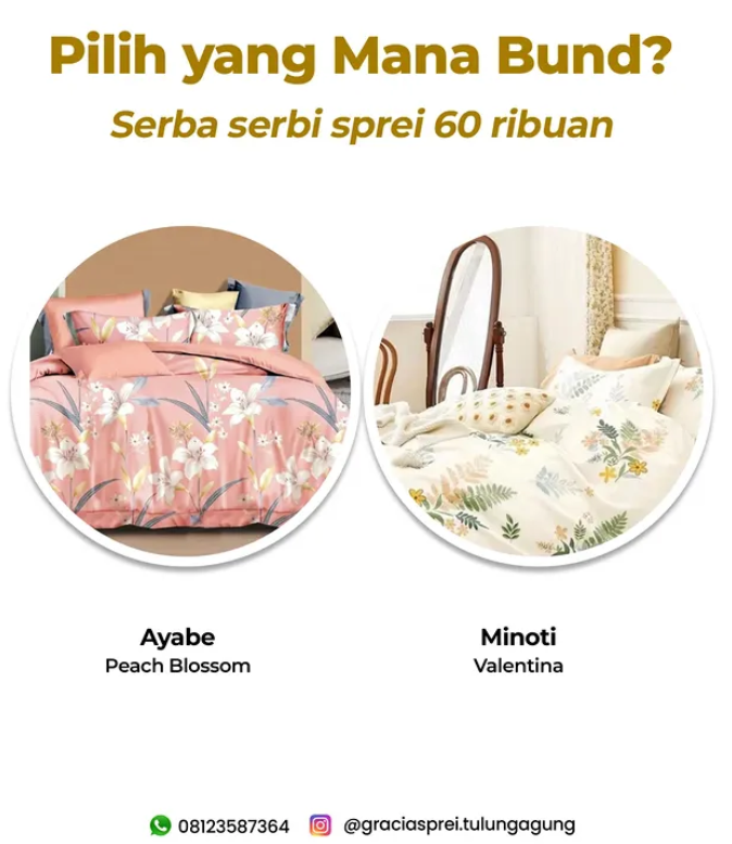 <p>Cuma 60 RIBUAN, bisa dapet sprei cantik kayak g